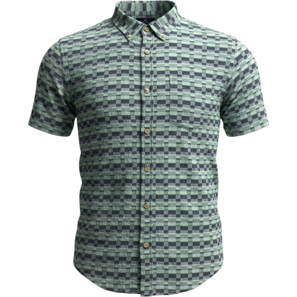 Ben Sherman XL Short Sleeve Button Down Shirt Green Grey Checkered Geometric